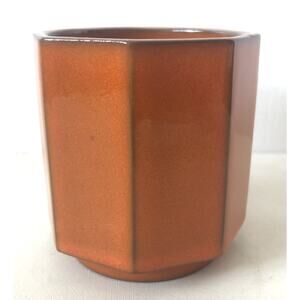 Vintage Ceramano Tea Cup Small Octagon Ceramic Vase West Germany Sunset Orange